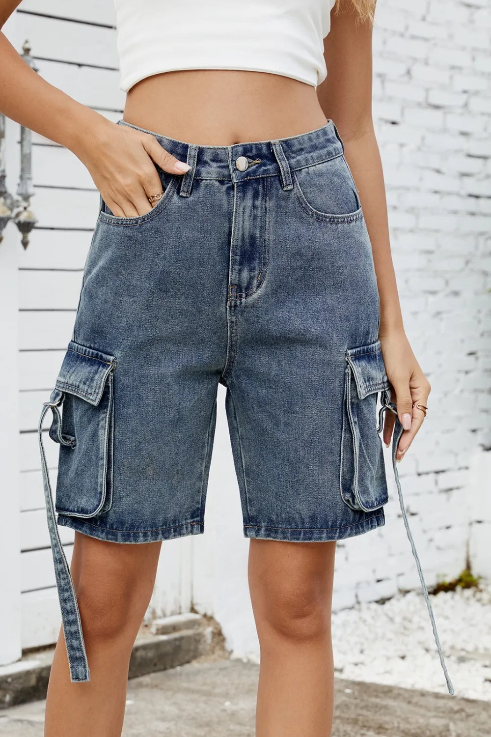 Washed Cargo Denim Shorts - LODIMAE FASHION 