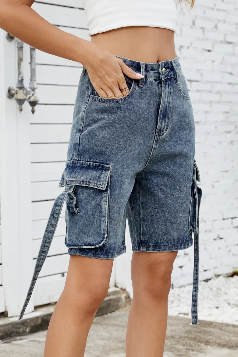 Washed Cargo Denim Shorts - LODIMAE FASHION 