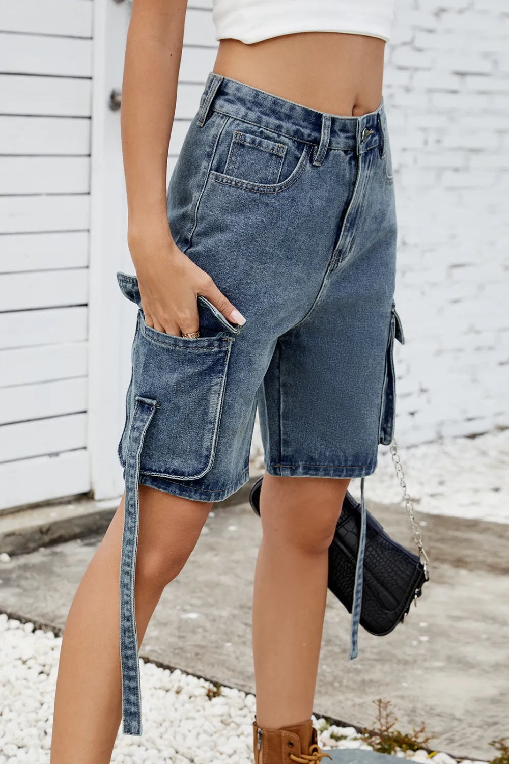 Washed Cargo Denim Shorts - LODIMAE FASHION 