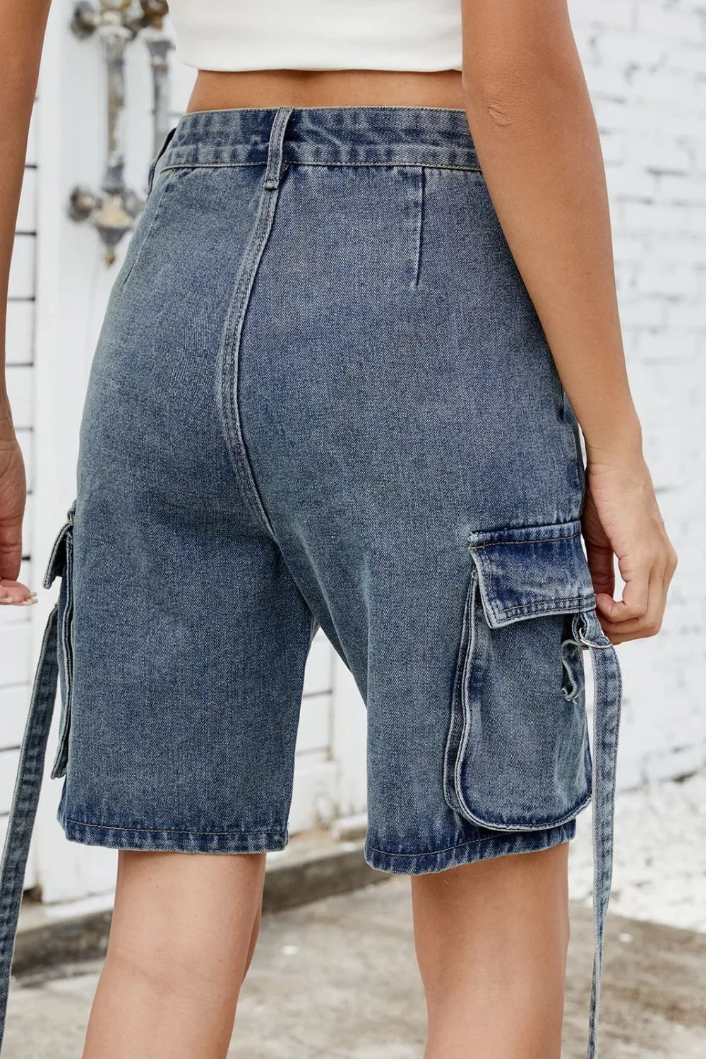 Washed Cargo Denim Shorts - LODIMAE FASHION 