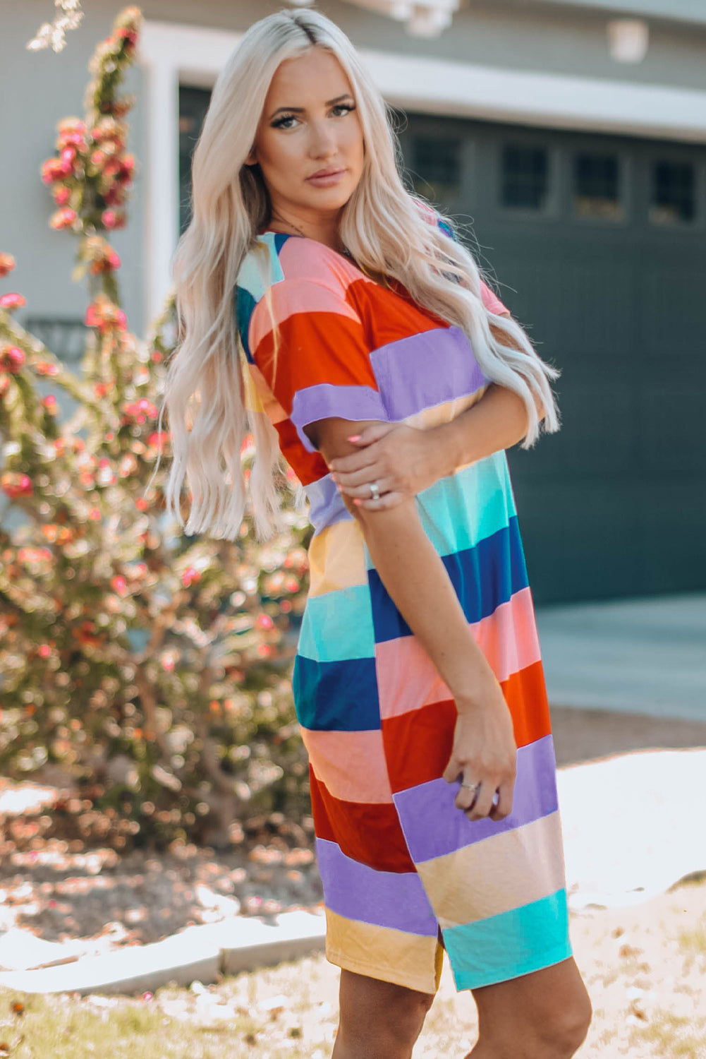 Women Color Block Side Slit Mini Dress - LODIMAE FASHION 