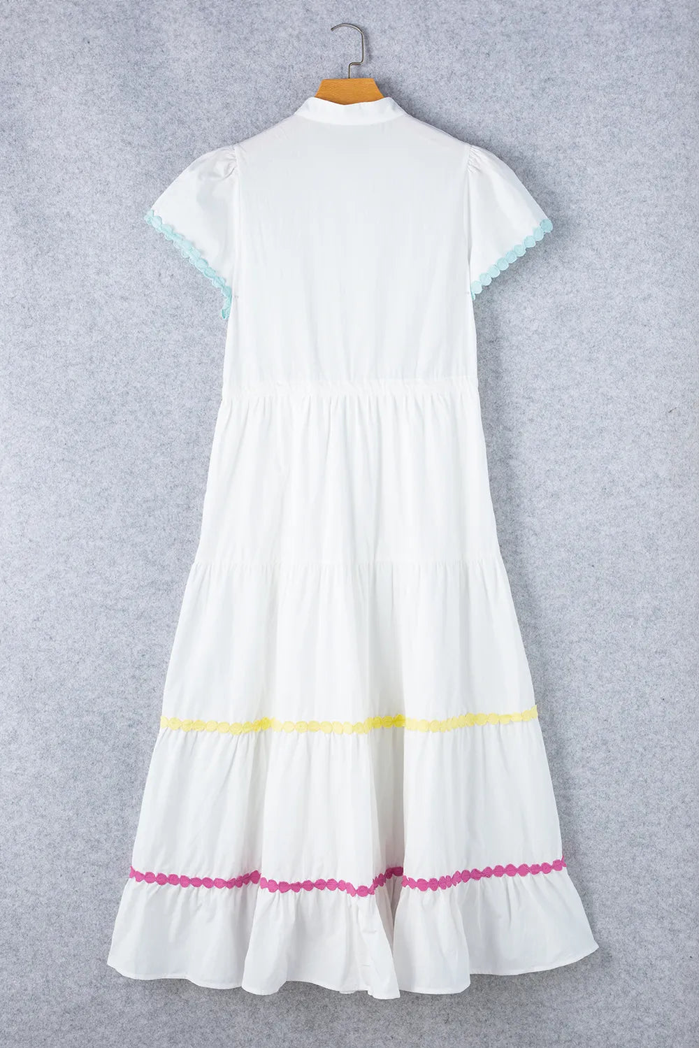 Women’s Contrast Trim Button-Up Short Sleeve Dress – Casual A-Line Dress - LODIMAE FASHION 