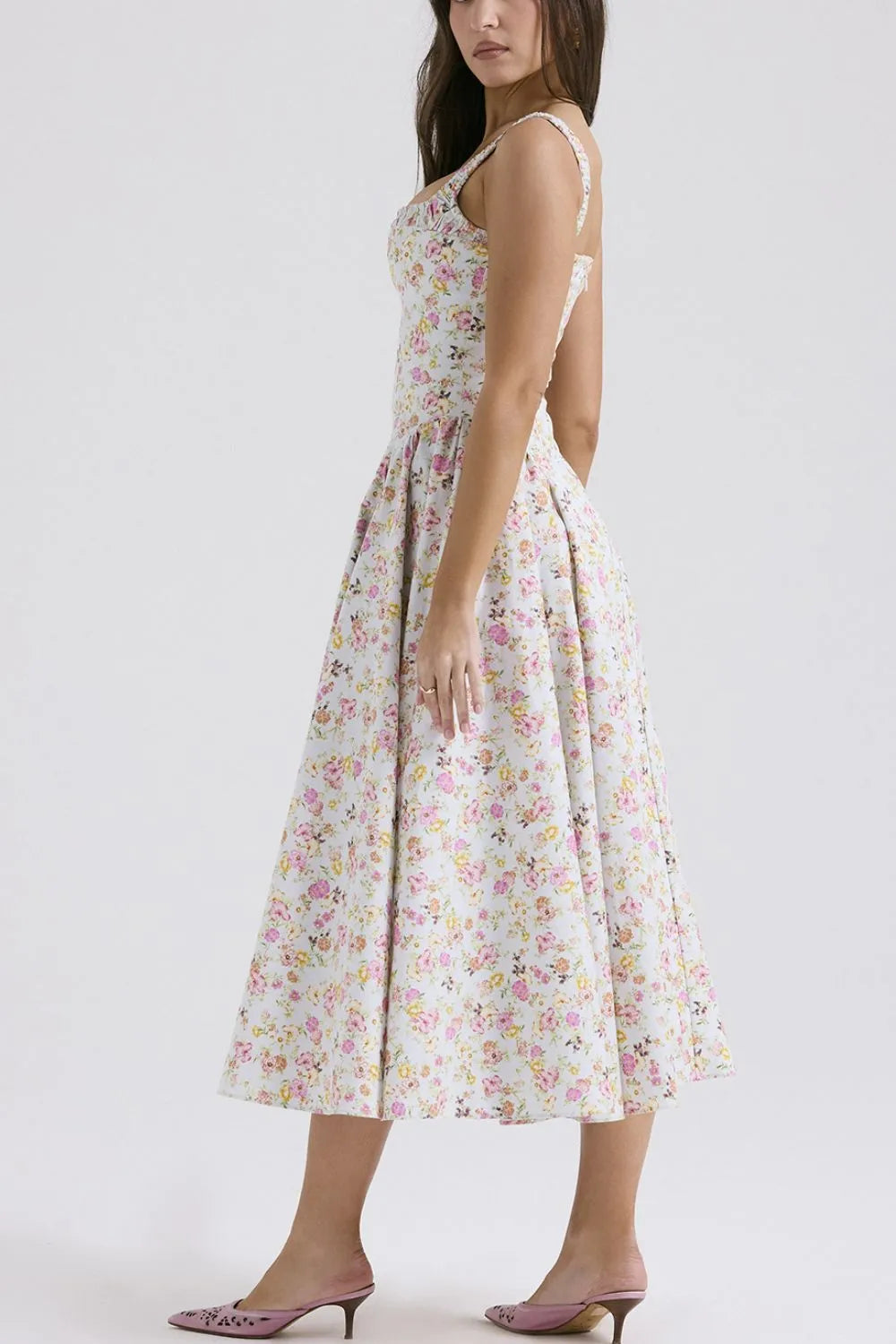 Women’s Floral Square Neck Wide Strap Midi Dress – Casual Summer Dress - LODIMAE FASHION 