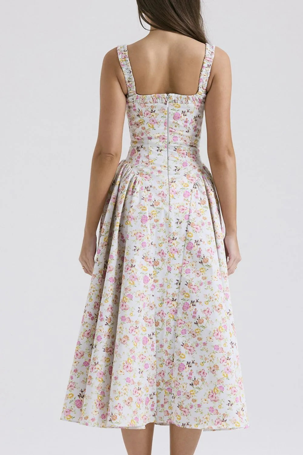 Women’s Floral Square Neck Wide Strap Midi Dress – Casual Summer Dress - LODIMAE FASHION 
