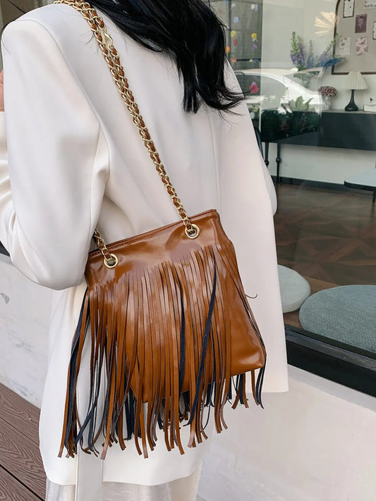 Women's Fringe PU Leather Crossbody Bag – Boho Shoulder Purse - LODIMAE FASHION 