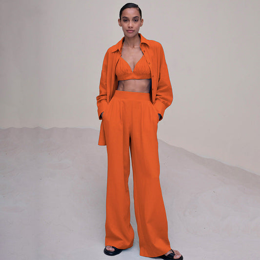 Women's Loose Long Sleeve Long Three-Piece Set - LODIMAE FASHION 