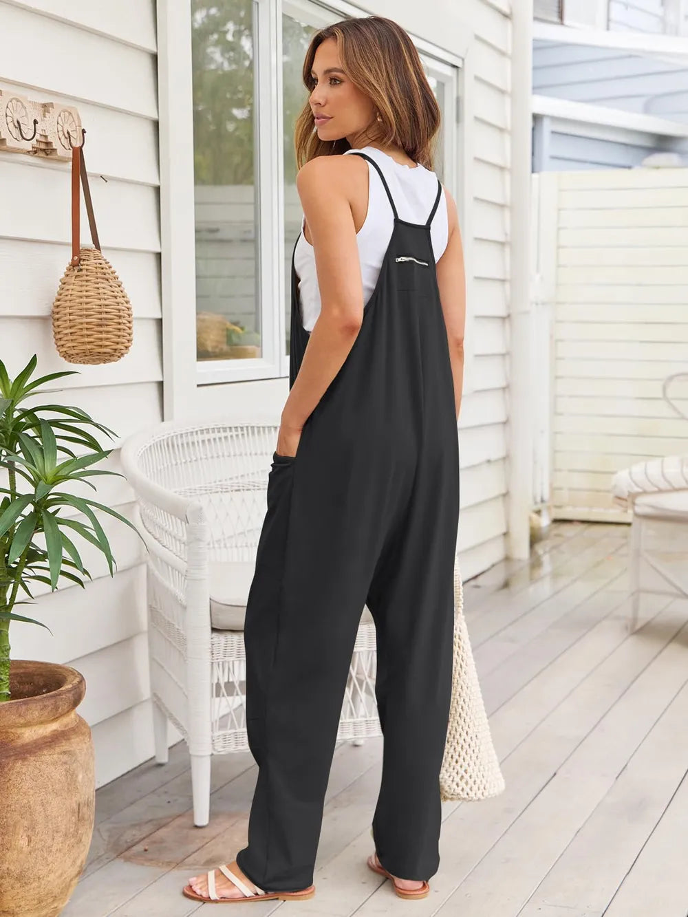 Women's V-Neck Spaghetti Strap Jumpsuit – Sleeveless One-Piece Outfit - LODIMAE FASHION 