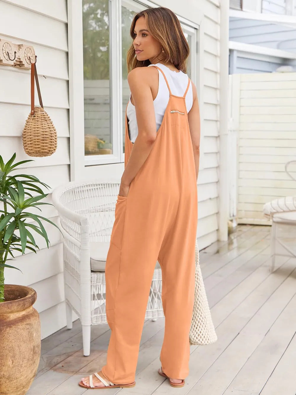 Women's V-Neck Spaghetti Strap Jumpsuit – Sleeveless One-Piece Outfit - LODIMAE FASHION 