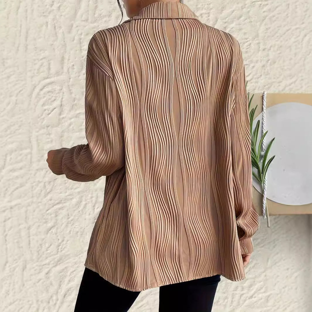 Fashionable Women's Plus Size Shirt With Fold-down Collar And Button Texture - LODIMAE FASHION 