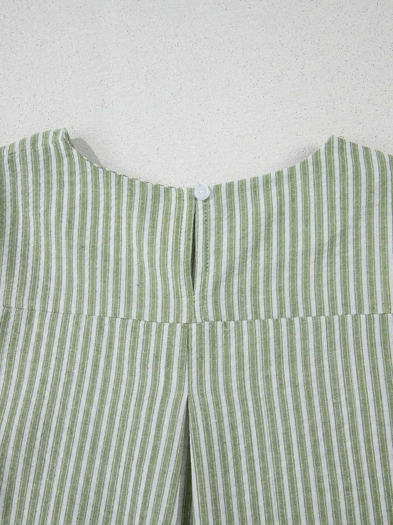 Stripe Textured Round Neck Short Puff Sleeve Blouse - LODIMAE FASHION 