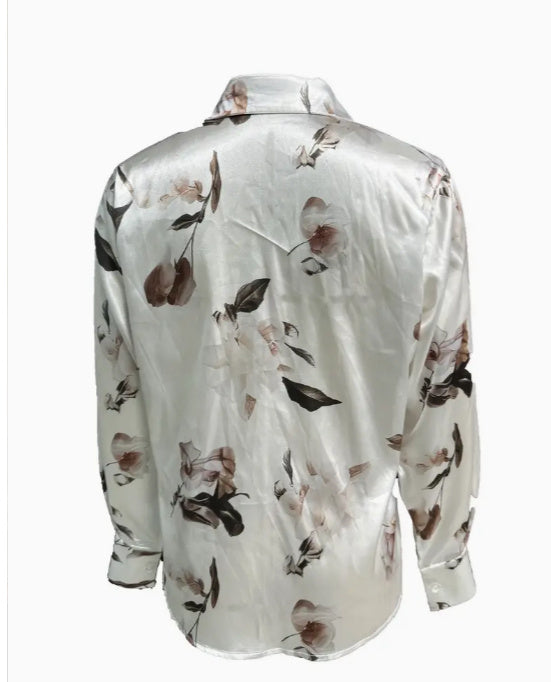 Modern Satin Elegant Printed Shirt In White - LODIMAE FASHION 