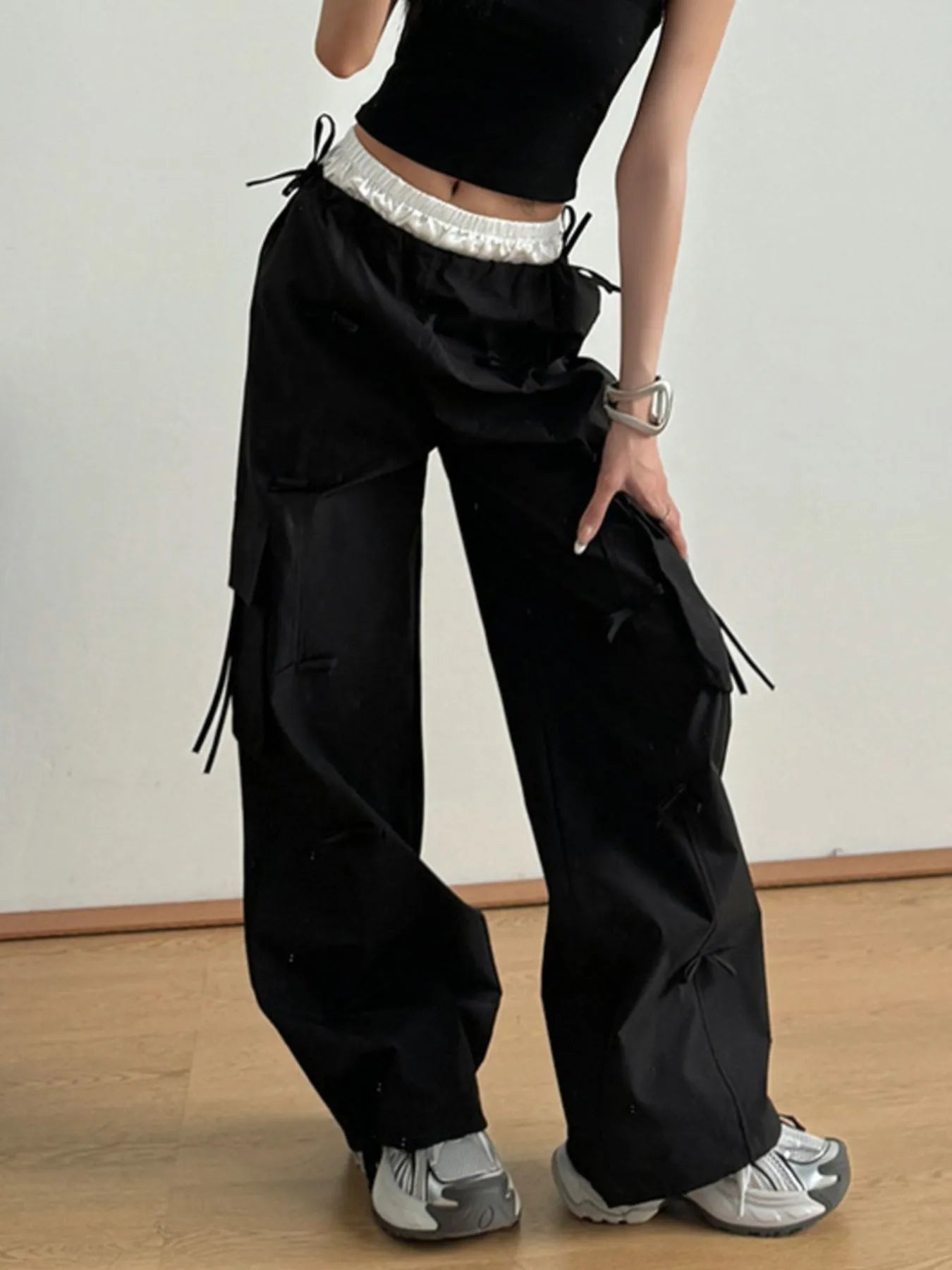 Bow Elastic Waist Cargo Pants - LODIMAE FASHION 