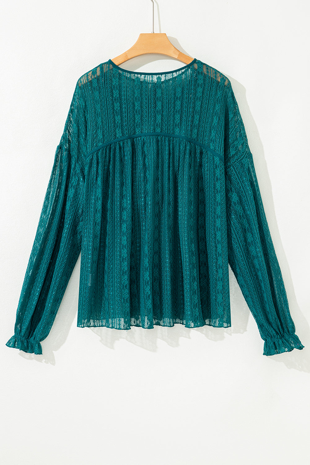 Evergreen Sheer Lace Balloon Sleeve Babydoll Blouse - LODIMAE FASHION 