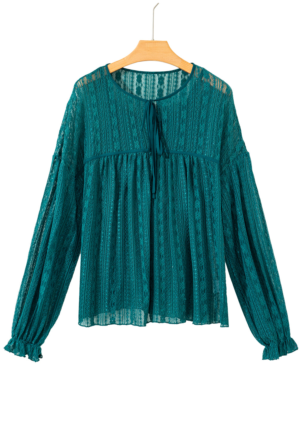 Evergreen Sheer Lace Balloon Sleeve Babydoll Blouse - LODIMAE FASHION 
