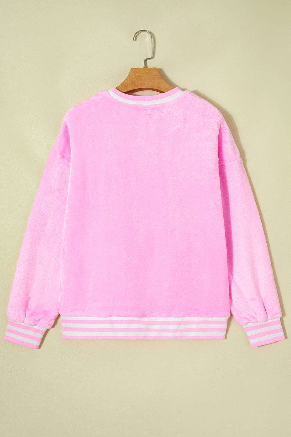 Sachet Pink Merry Letter Pattern Plush Pullover - LODIMAE FASHION 