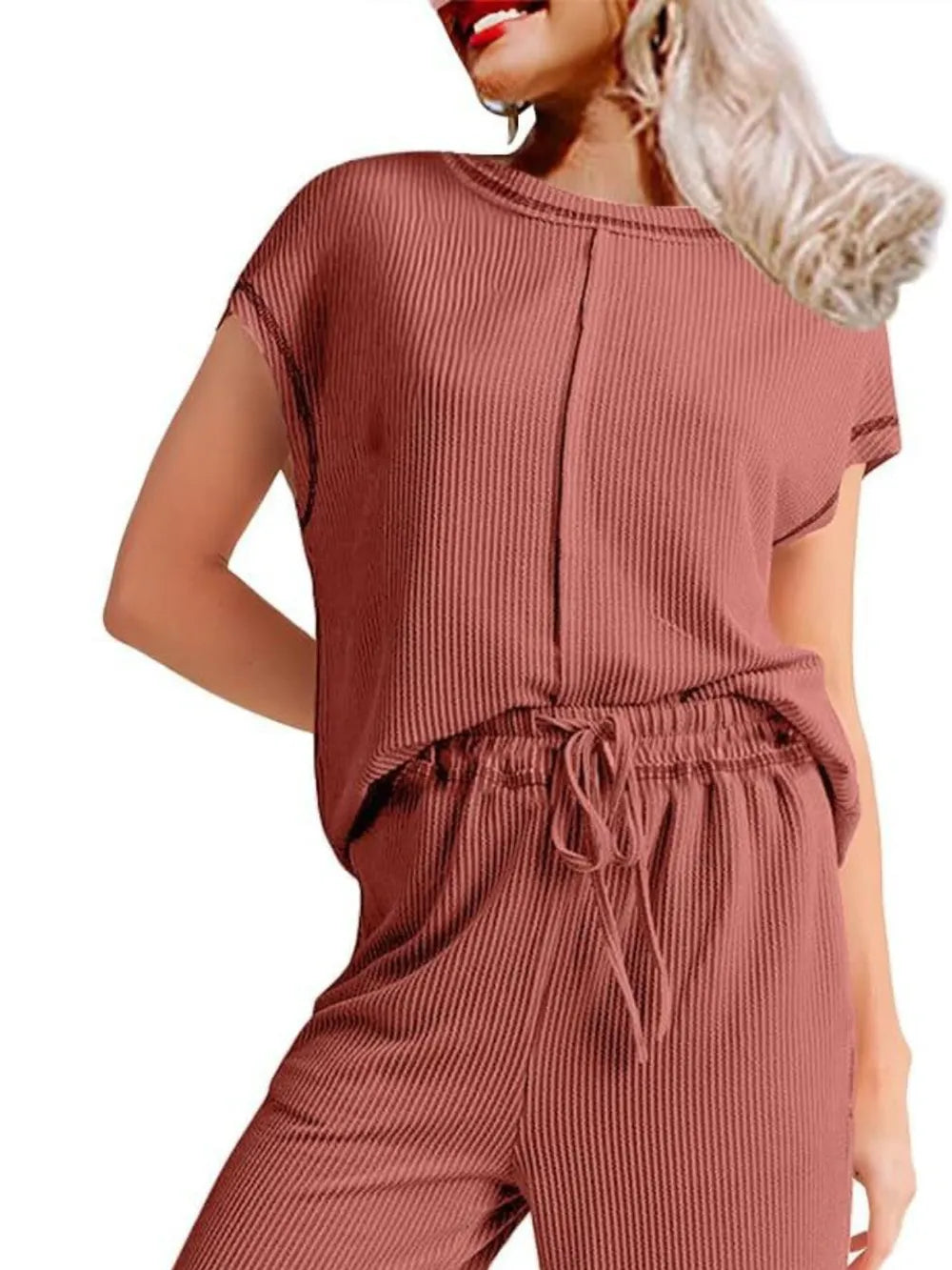Ribbed Exposed Seam Top and Pants Set - LODIMAE FASHION 