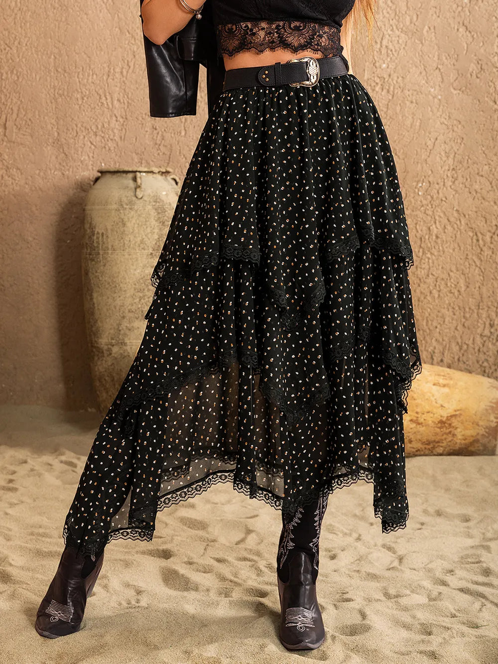 Lace Detail Layered Midi Skirt - LODIMAE FASHION 