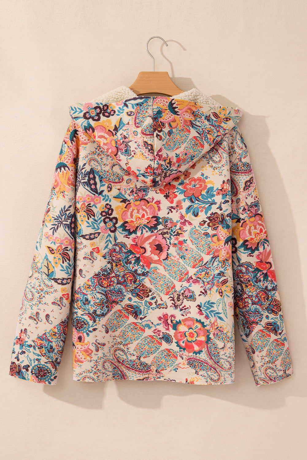 Vintage Paisley Floral Printed Sherpa Lined Hooded Jacket - LODIMAE FASHION 