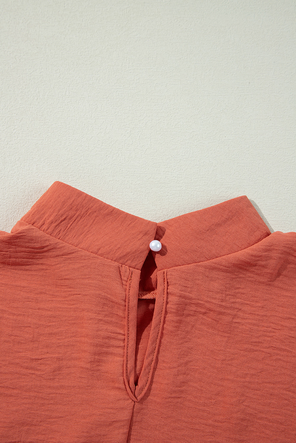 Russet Orange Swiss Dot Balloon Sleeve Patchwork Crinkle Blouse - LODIMAE FASHION 