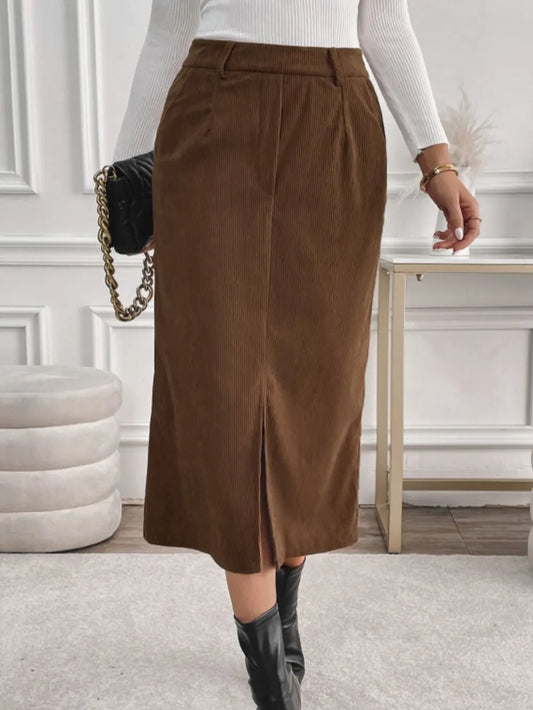 Perfee Slit Midi Skirt with Pockets - LODIMAE FASHION 