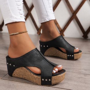 Wedge heel sandals, round-toed thick-soled Roman sandals, women's plus-size fish-mouth muffin ss - LODIMAE FASHION 