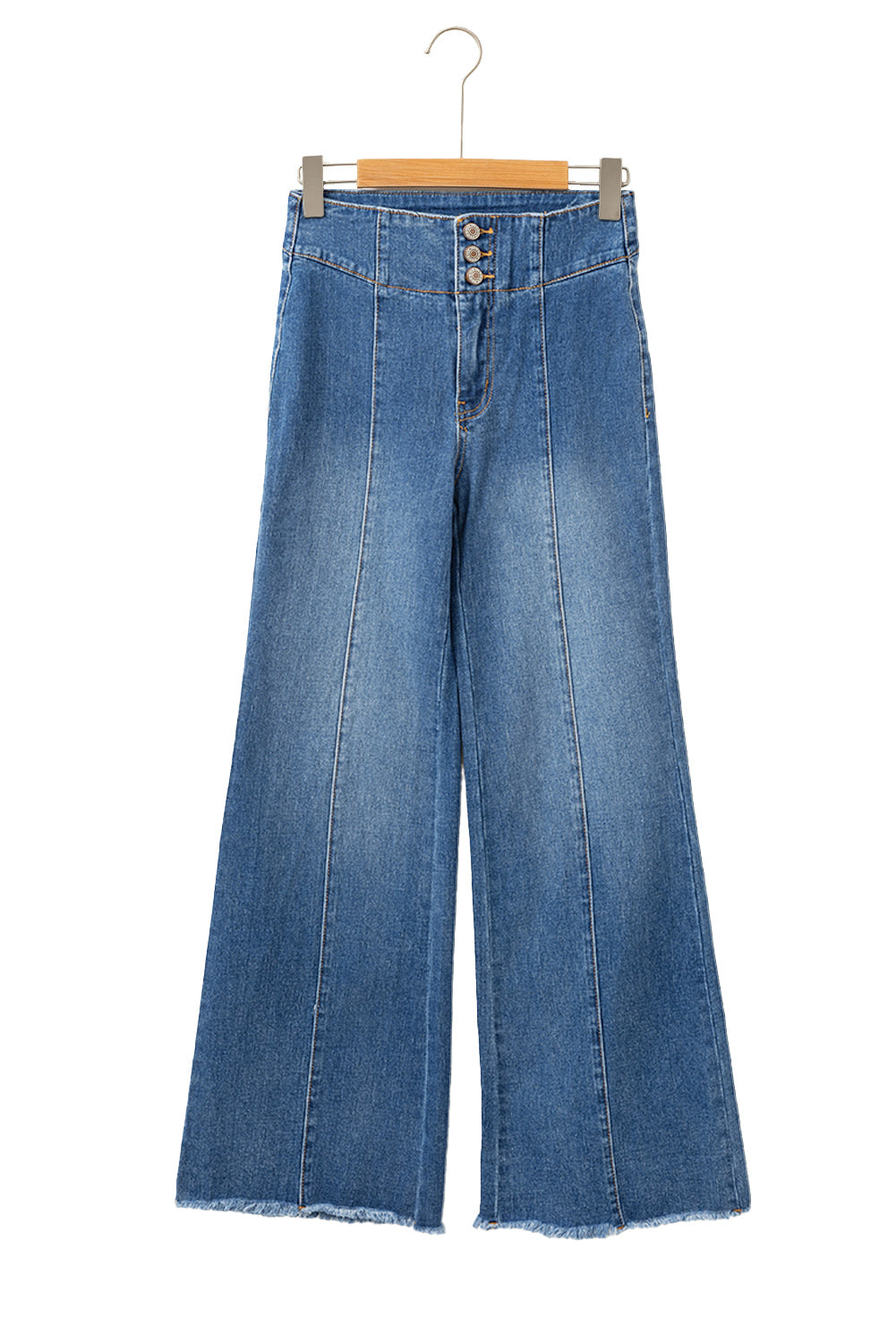 Sail Blue High Waist Button Raw Hem Jeans - LODIMAE FASHION 