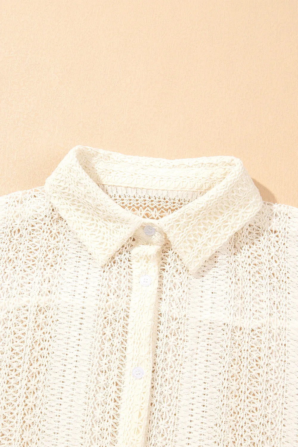 Lace Crochet Collared Neck Oversized Shirt - LODIMAE FASHION 
