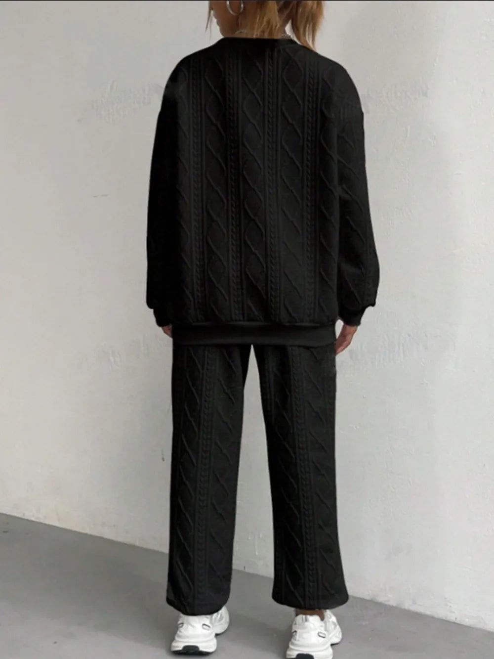 Texture Round Neck Top and Pants Set - LODIMAE FASHION 