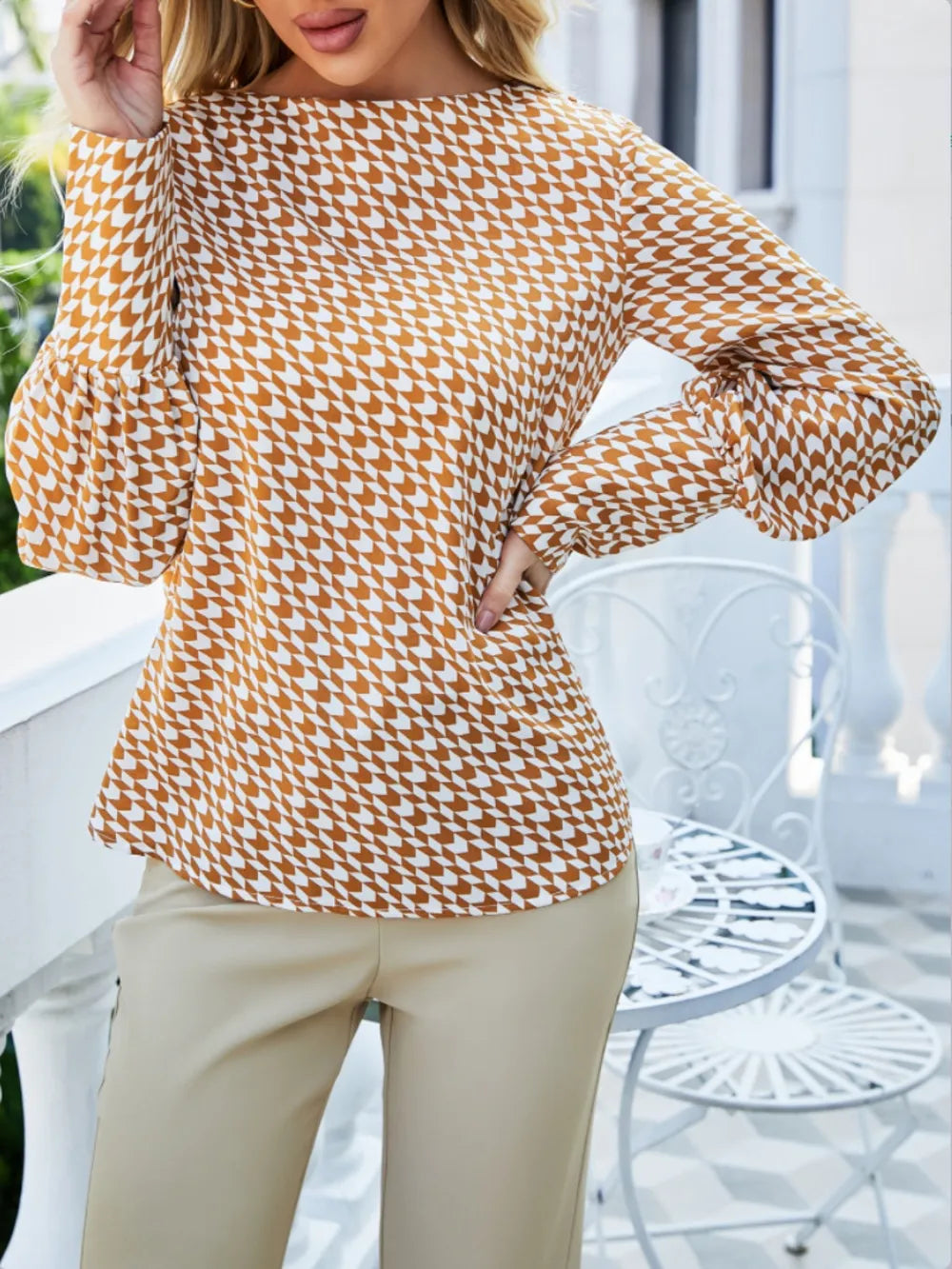 Printed Long Sleeve Blouse - LODIMAE FASHION 