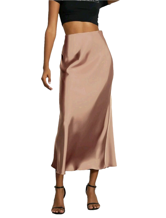 Women's Slim Fit Satin Skirt Fashion Chic Solid Long Skirt - LODIMAE FASHION 