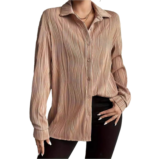 Fashionable Women's Plus Size Shirt With Fold-down Collar And Button Texture - LODIMAE FASHION 