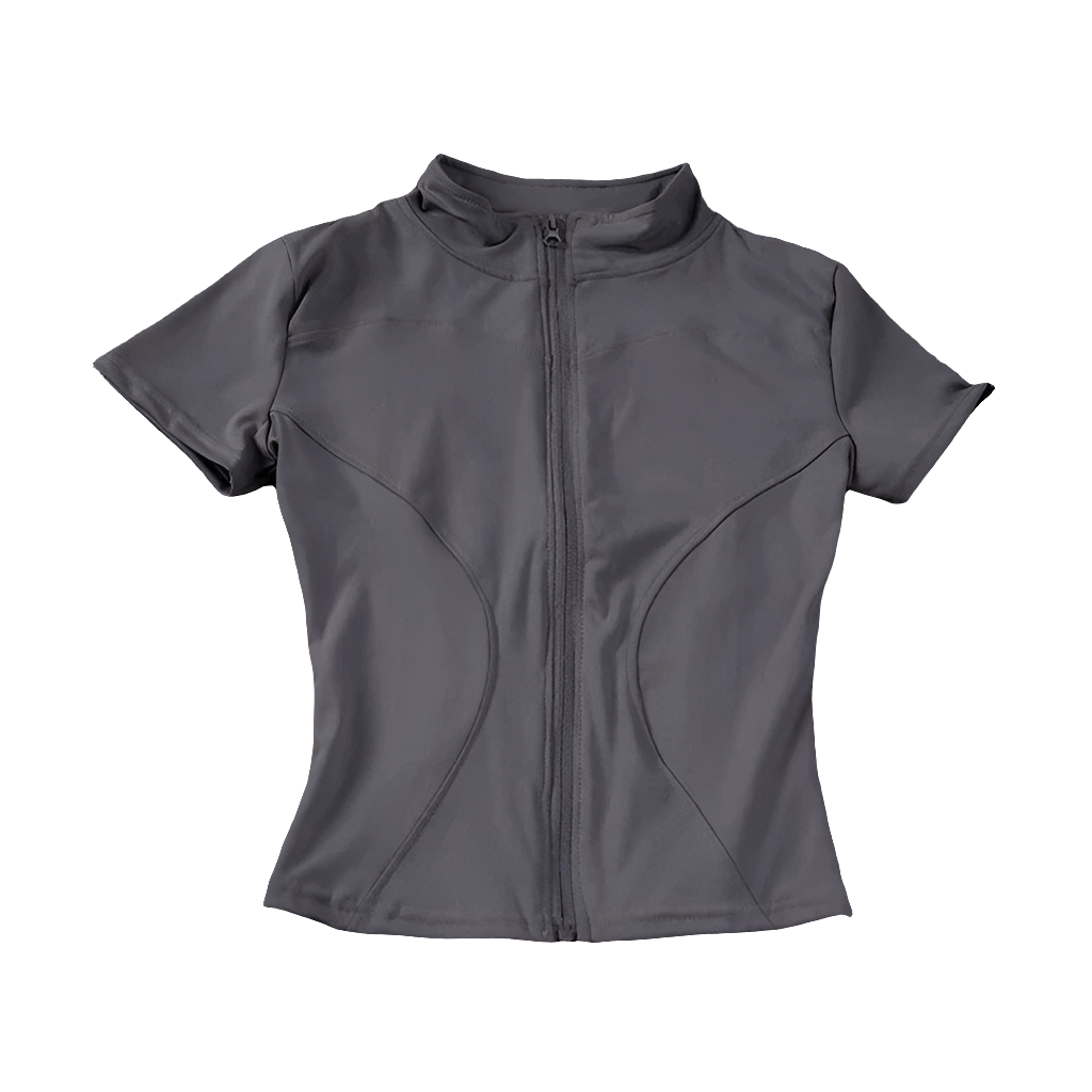 Summer High Quality Waist Slimming Training Tops Women's Quick-drying Tight Stand Collar Full Zipper Short Sleeves Yoga shirts - LODIMAE FASHION 