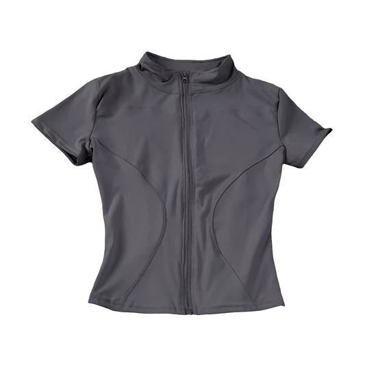Summer High Quality Waist Slimming Training Tops Women's Quick-drying Tight Stand Collar Full Zipper Short Sleeves Yoga shirts - LODIMAE FASHION 