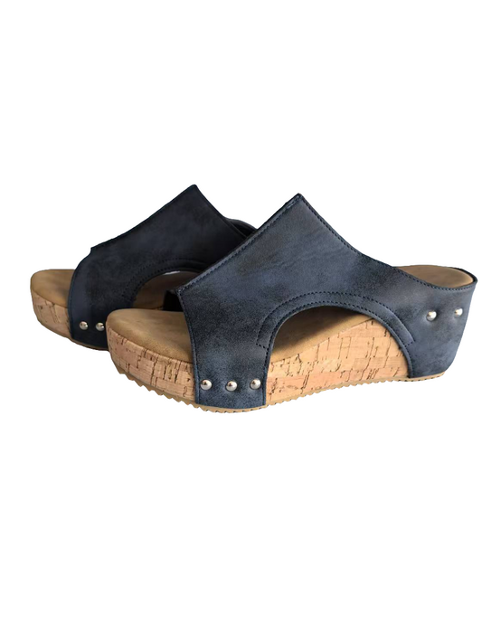 Wedge heel sandals, round-toed thick-soled Roman sandals, women's plus-size fish-mouth muffin ss - LODIMAE FASHION 