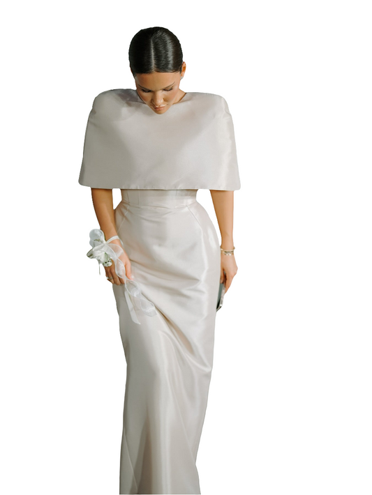 Satin Cape-style Top &Fitted Maxi Dress Set - LODIMAE FASHION 
