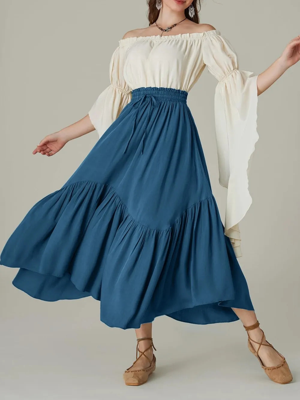 Smocked Waist Band Ruched Layered Skirt - LODIMAE FASHION 