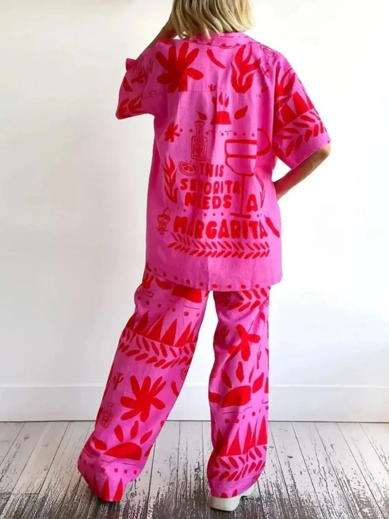 Printed Button Up Shirt and Pants Set - LODIMAE FASHION 