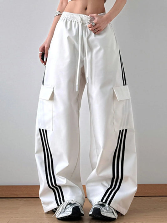 Striped Wide Leg Cargo Pants - LODIMAE FASHION 