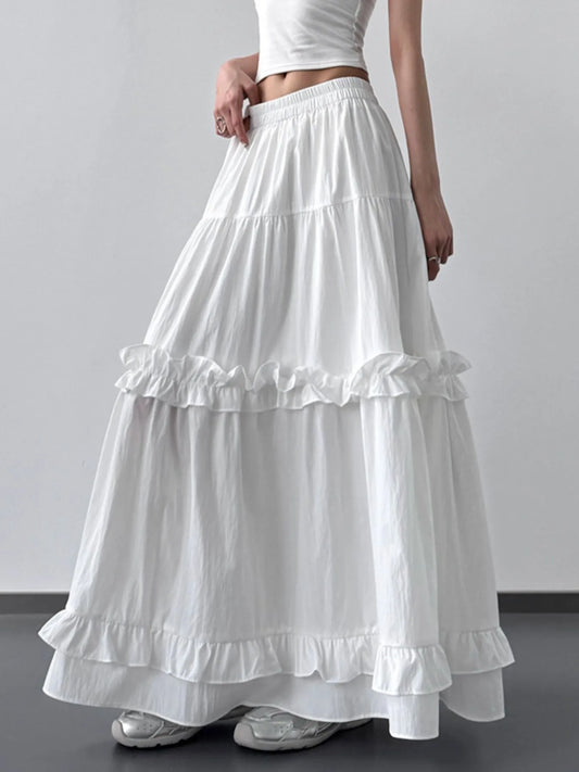 Elastic Waist Ruffle Maxi Skirt - LODIMAE FASHION 