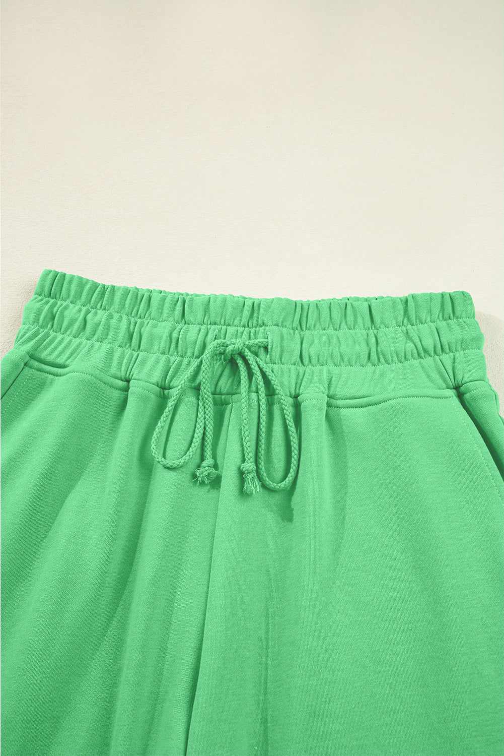 Bright Green Drop Shoulder Crop Pullover Drawstring Wide Leg Pants Set - LODIMAE FASHION 