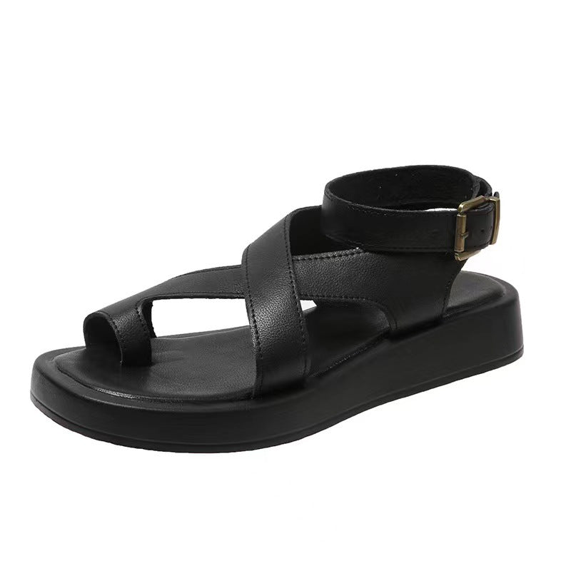 Women's sandals, size 24, polyurethane thick-soled casual style, worn outside with toe loops and les - LODIMAE FASHION 