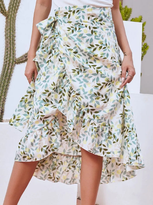 Printed Ruffled Midi Skirt - LODIMAE FASHION 