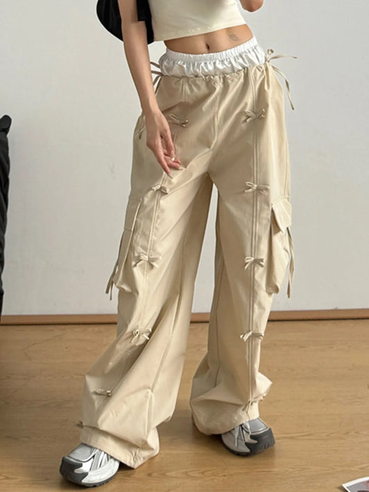 Bow Elastic Waist Cargo Pants - LODIMAE FASHION 