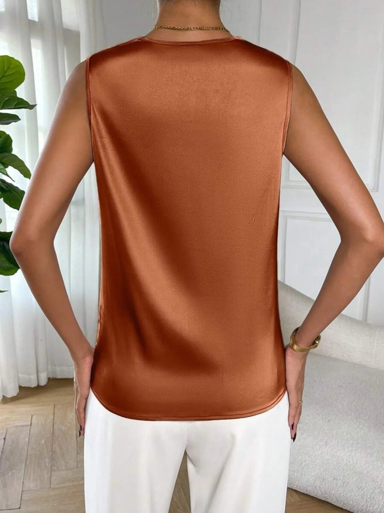 Satin Cowl Neck Sleeveless Blouse - LODIMAE FASHION 