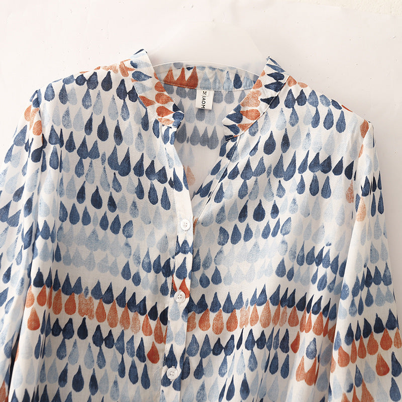 Chiffon Shirt Retro Art Floral Print Lapel Shirt - LODIMAE FASHION 