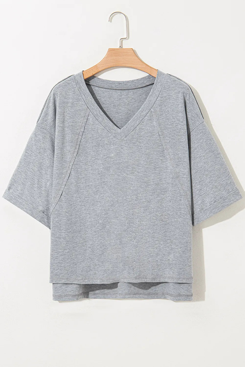 High Raglan Half Sleeve V Neck Oversized T Shirt - LODIMAE FASHION 