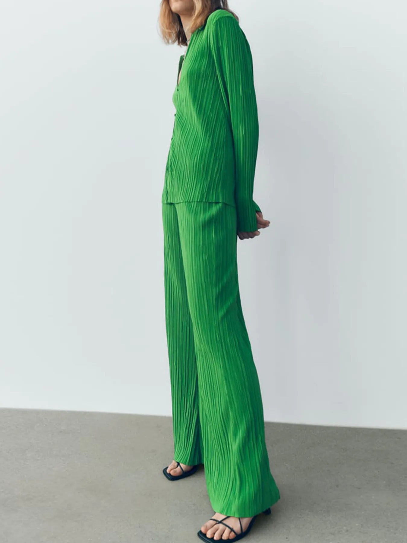 Texture Long Sleeve Top and Pants Lounge Set - LODIMAE FASHION 