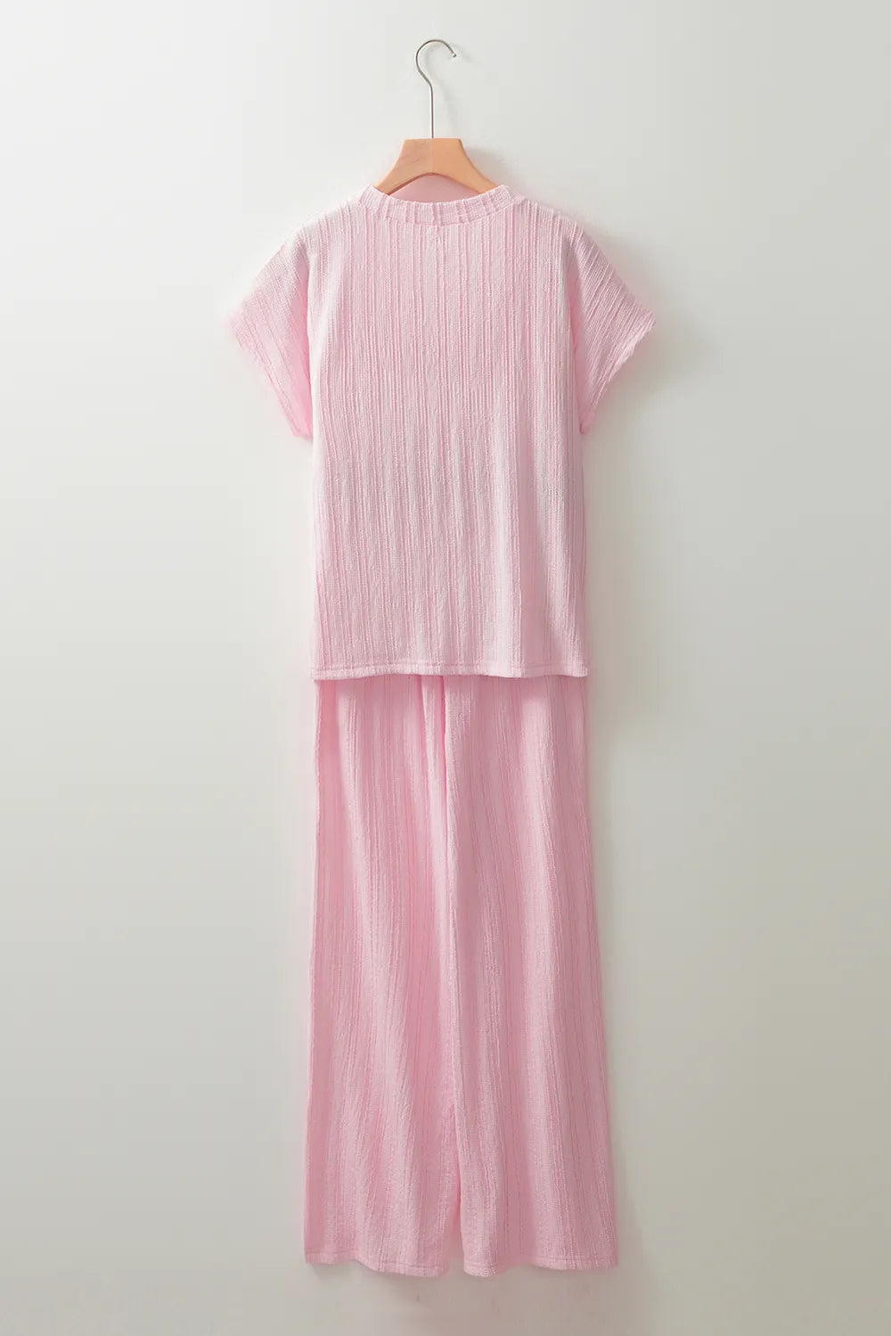 Textured Short Sleeve Top and Pocketed Wide Leg Pants - LODIMAE FASHION 