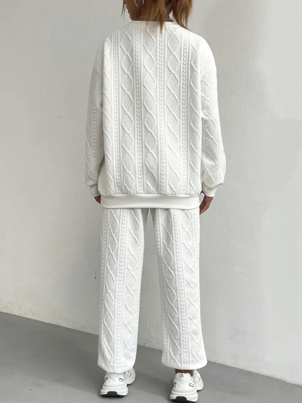 Texture Round Neck Top and Pants Set - LODIMAE FASHION 