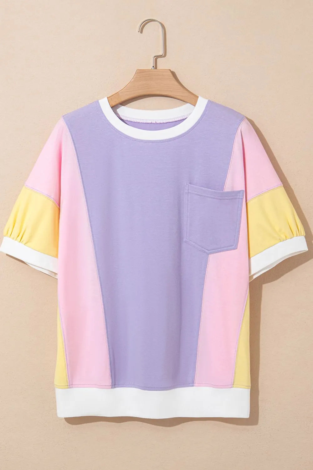 Color Block Patchwork Half Sleeve Oversized T Shirt - LODIMAE FASHION 